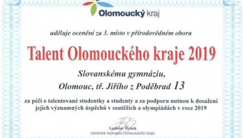 Talent Olomouckého kraje - 3. místo