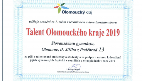 Talent olomouckého kraje - 1. místo