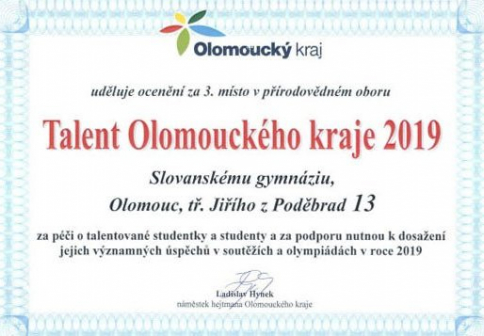 Talent Olomouckého kraje - 3. místo