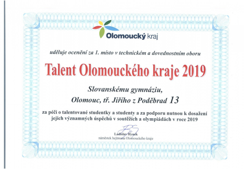Talent olomouckého kraje - 1. místo