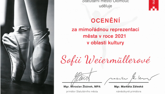 Vynikající úspěch studentky 1. A8 Sofie Weiermüllerové
